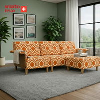 Smarto Relax İstanbul Köşe Takımı (Puflu) – Polyester Kumaş, Ahşap İskelet, Ahşap Ayaklı L Koltuk
