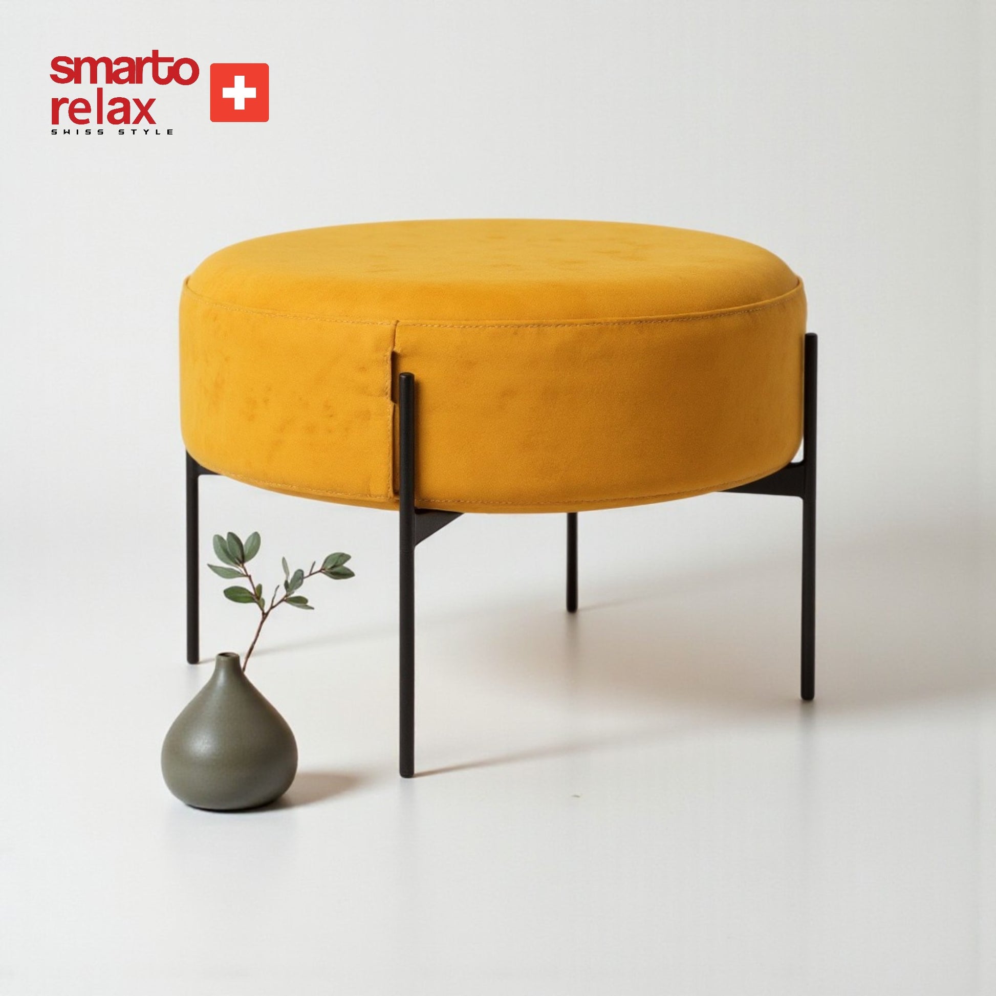 Smarto relax-Sari Metal Ayaklı  Yuvarlak Kapitone Puf2