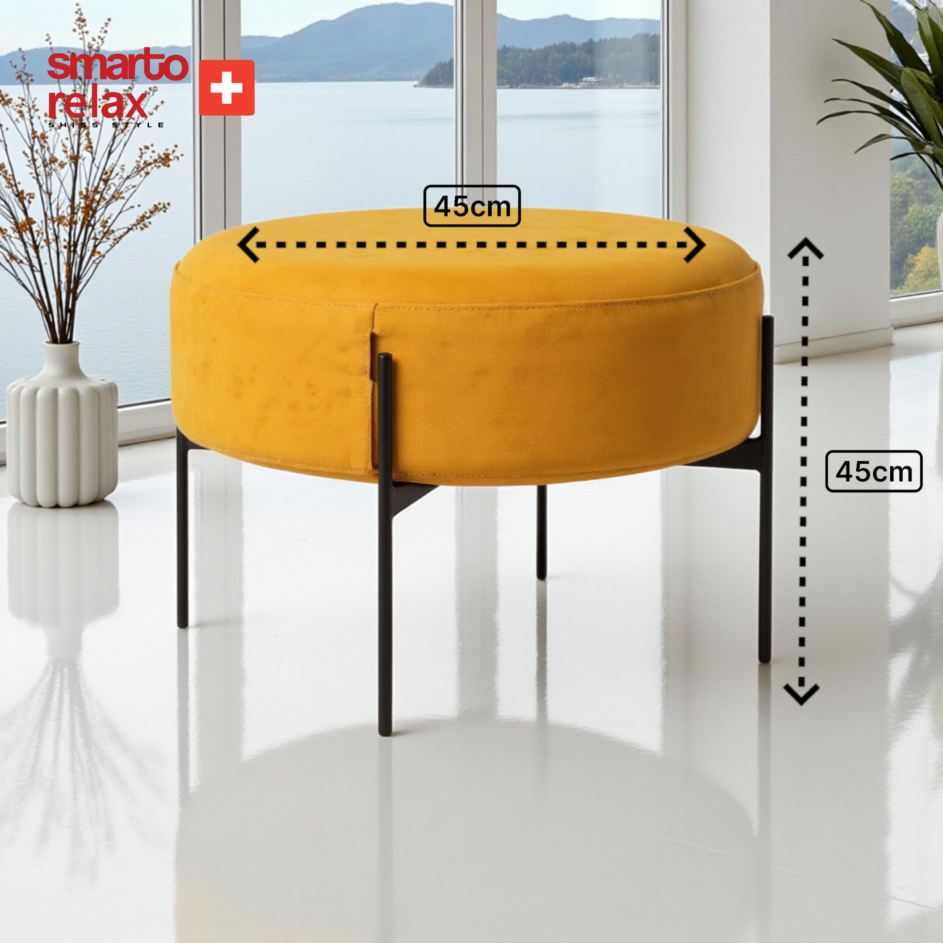 Smarto relax-Sari Metal Ayaklı  Yuvarlak Kapitone Puf3