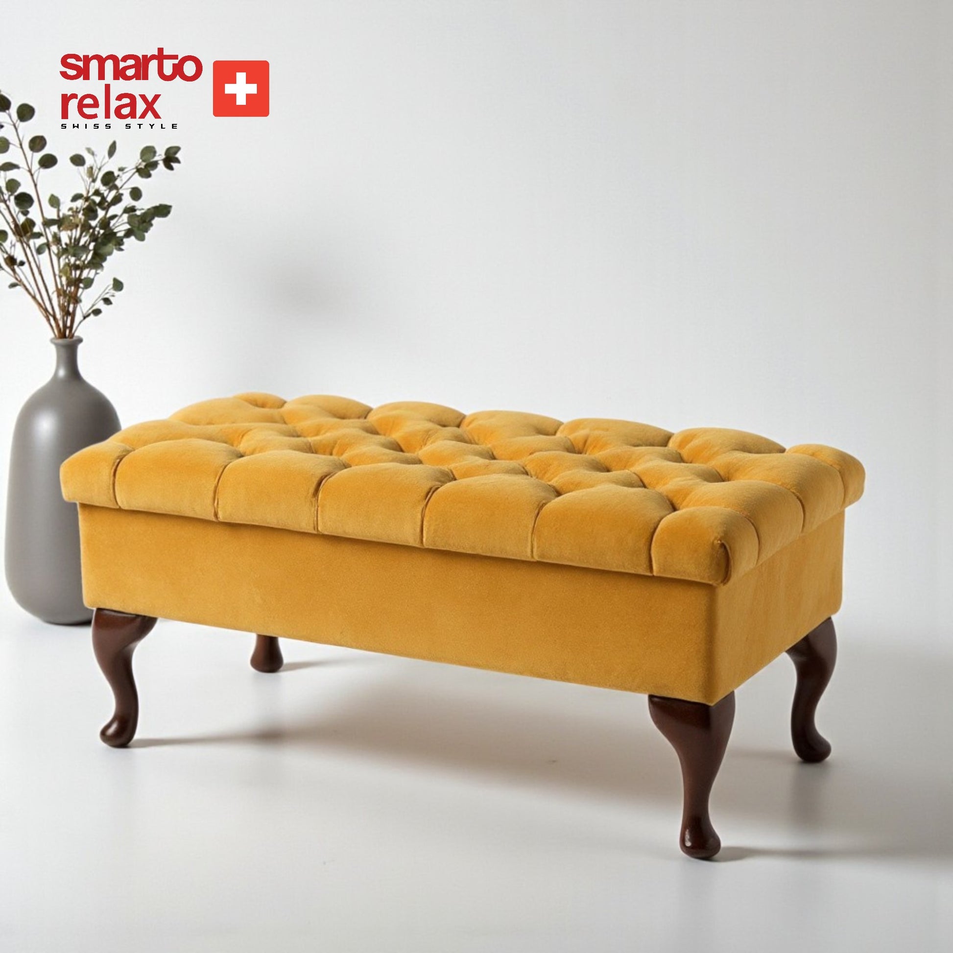 Smarto relax-Sari Ahşap Ayaklı Kapitone Puf2