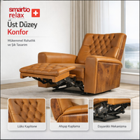 Smarto Relax TV Koltuğu Frigya Elektrikli Sırt Dayanağı Kontrol Panelli Ergonomik Kahverengi Deri Dekoratif Baba Koltuğu