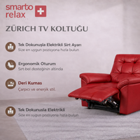 Smarto Relax TV Koltuğu Zürih VIP Elektrikli Sırt Dayanağı Kontrol Panelli Ergonomik  Deri Dekoratif Baba Koltuğu
