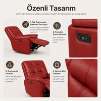 Smarto Relax TV Koltuğu Zürih VIP Elektrikli ve Döner ve Sallanan mekanımalı Sırt Dayanağı Kontrol Panelli Ergonomik  Deri Dekoratif Baba Koltuğu