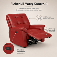 Smarto Relax TV Koltuğu Zürih VIP Elektrikli ve Döner ve Sallanan mekanımalı Sırt Dayanağı Kontrol Panelli Ergonomik  Deri Dekoratif Baba Koltuğu