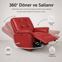 Smarto Relax TV Koltuğu Zürih VIP Elektrikli ve Döner ve Sallanan mekanımalı Sırt Dayanağı Kontrol Panelli Ergonomik  Deri Dekoratif Baba Koltuğu