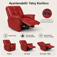 Smarto Relax TV Koltuğu Zürih VIP Elektrikli ve Döner ve Sallanan mekanımalı Sırt Dayanağı Kontrol Panelli Ergonomik  Deri Dekoratif Baba Koltuğu